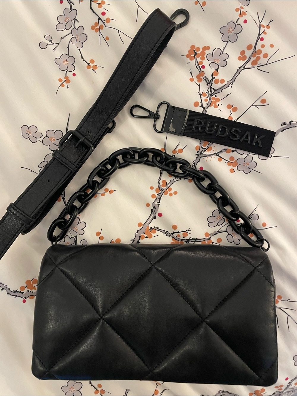 Rudsak Black Leather Diamond Quilted Crossbody With Chain